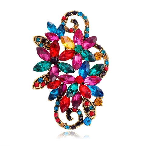 Broche Fleur en Alliage Vintage avec Strass pour Femmes Broche Bouquet de Cristaux de Luxe Bijoux pour Mariage Fête Cadeau