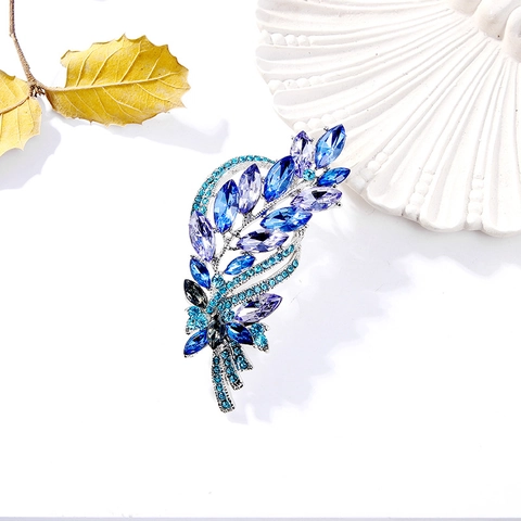 Vintage Alloy Rhinestone Leaf Brooch Pin For Women Men Elegant Crystal Floral Corsage For Suit Coat Wedding Party Gift Jewelry