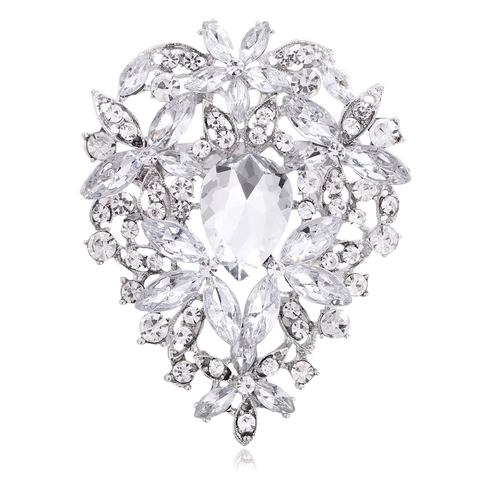 Vintage Luxurious Alloy Rhinestone Heart Flower Brooch For Women High Grade Crystal Drip Water Drop Corsage Accessories Jewelry Gift