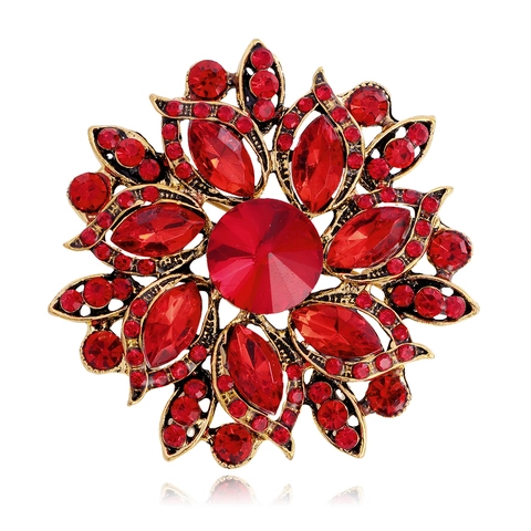 Vintage Alloy Flower Brooch Pin For Women Rhinestone Floral Brooch For Wedding Party Suit Accessories Fashion Jewelry