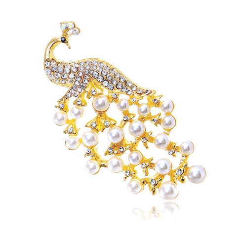 Elegante Spilla a Pavone Vintage Forma Animale Lega Strass Perla Artificial Corsage Per Donna Matrimonio Banchetto Festa Gioielli Accessori