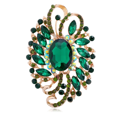 Vintage Palace Style Alloy Rhinestone Brooch For Women Luxurious Large Oval Crystal Floral Corsage Pin Jewelry Accessories