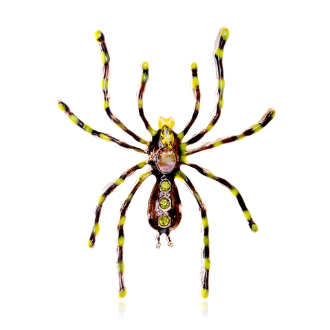 Broche Araignée Exagérée Vintage en Alliage Émail Strass Animal Épinglette pour Femmes Hommes Accessoire Costume Halloween