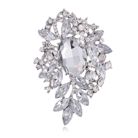 Vintage Palace Style Alloy Rhinestone Brooch Large Glass Crystal Floral Pin For Women Formal Party Dress Suit Accessory