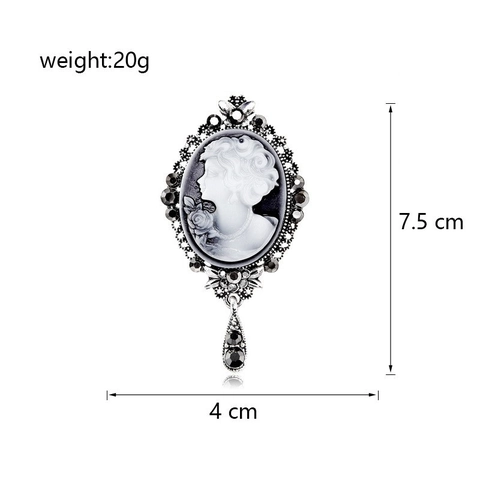 Vintage Victorian Style Alloy Rhinestone Cameo Brooch With Teardrop Pendant For Women Elegant Portrait Brooch Pin Jewelry