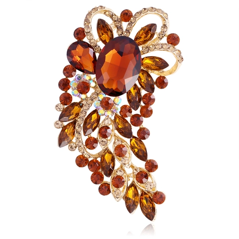 Lussuosa Spilla a Forma di Fiore in Lega con Strass Retrò per Donna Elegante Grande Spilla in Cristallo di Vetro per Matrimonio