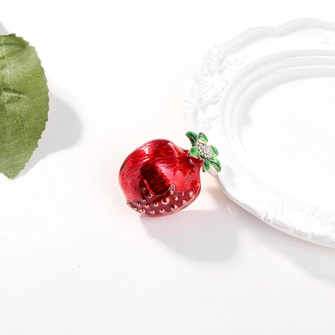 Broche de Fruta Granada de Aleación Esmaltado Creativo Con Diamantes de Imitación Alfiler de Solapa de Fruta Roja para Mujer Hombre Banquete Joyería Regalo