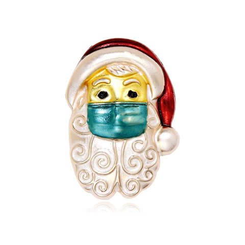 Creative Christmas Santa Claus Wearing Mask Brooch Alloy Enamel Lapel Pin Festive Holiday Jewelry Gift For Women Men
