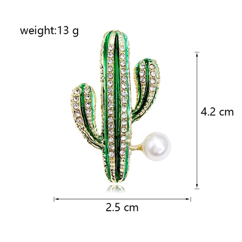 Kaktus Emaille Brosche Pin Mit Strass Und Künstlicher Perle Gold Grün Pflanzen Brosche Für Damen Mode Schmuck Zubehör