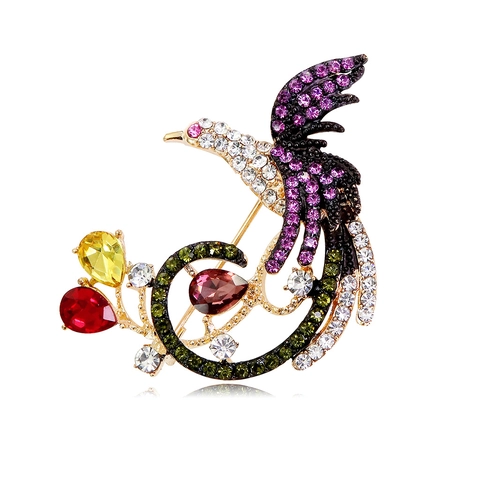 Vintage Colorful Phoenix Bird Brooch For Women Alloy Rhinestone Glass Animal Breastpin For Wedding Party Decoration Jewelry