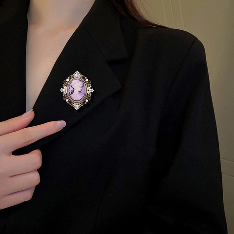 Broche Camée en Alliage Style Palais Vintage Avec Strass Et Détails Floraux Élégant Portrait de Figure pour Femmes