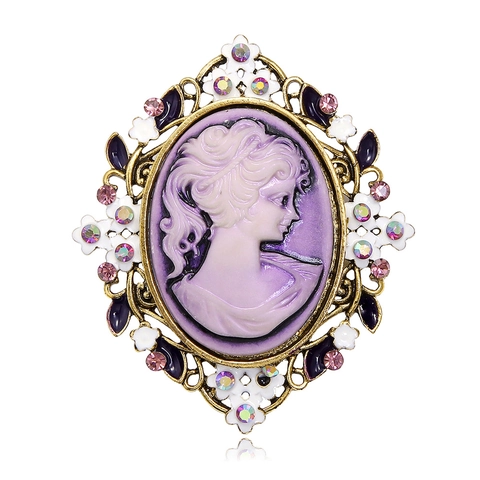 Broche Camée en Alliage Style Palais Vintage Avec Strass Et Détails Floraux Élégant Portrait de Figure pour Femmes