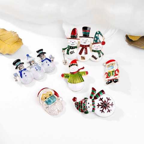 Broche de Navidad Vintage Aleación Diamante de Imitación Esmalte Árbol de Navidad Muñeco de Nieve Reno Joyería Navideña para Mujeres Hombres Fiesta