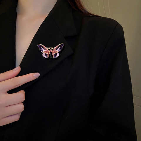 Broche Papillon en Alliage Strass Émail Papillon Épingle Élégant Animal Vêtement Accessoires Bijoux Cadeau Femme