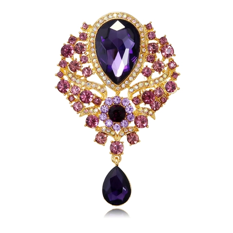 Vintage Luxus Wassertropfen Anhänger Brosche Für Damen Zinklegierung Strass Kristall Floral Brustnadel Für Hochzeit Bankett Party Schmuck