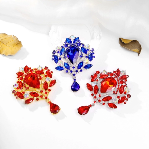 Vintage Palace Style Water Drop Brooch Pin For Women Multi-color Rhinestone Alloy Crystal Corsage Jewelry For Party Wedding