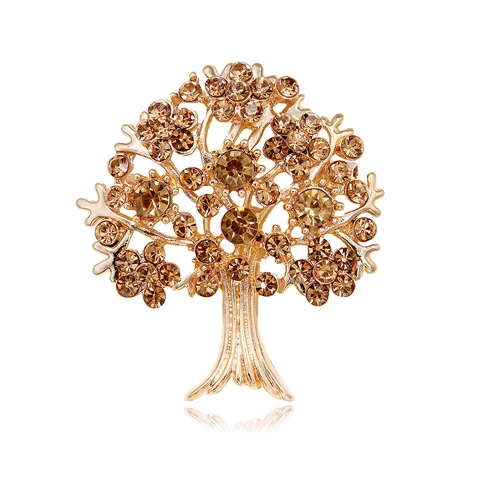 Vintage Alloy Rhinestone Tree Of Life Brooch Pin For Women Men Fashion Jewelry Gold Silver Red Champagne Crystal Breastpin