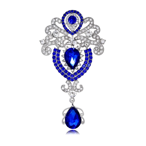Vintage Luxurious Alloy Waterdrop Brooch Rhinestone Inlaid Baroque Court Style Large Teardrop Pendant Brooch Wedding Banquet Jewelry