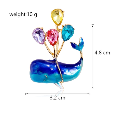Broche de Esmalte de Ballena Azul de Dibujos Animados Con Globo de Aleación Con Diamantes de Imitación para Mujer Joyería de Moda