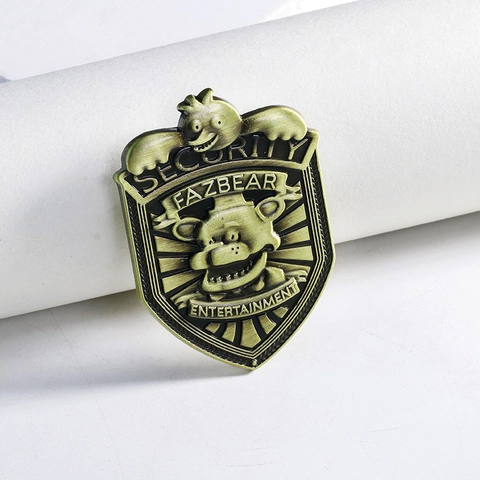 Zinc Alloy Police Badge Brooch FNAF Security Fazbear Entertainment Shield Pin Cosplay Props Accessory For Party Unisex Gift