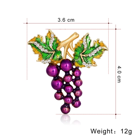 Broche de Aleación de Uva para Mujer Chapado en Oro Esmalte Diamantes de Imitación Fruta Pin de Traje Joyería Vintage Regalo