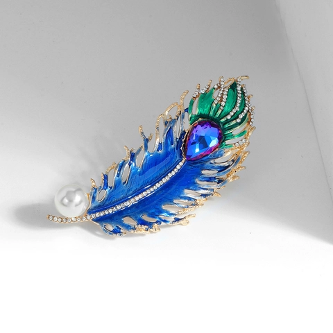 Vintage Alloy Enamel Peacock Feather Brooch For Women Rhinestone Inlaid Elegant Animal Pin Jewelry Accessories Corsage Gift