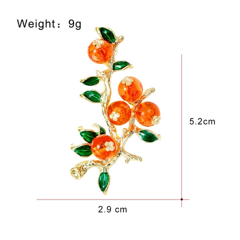 Spilla Vintage a Ramo di Cachi per Donna Uomo Lega d'Oro Smalto Frutta Spilla da Risvolto Moda Fortunato Gioiello per Vestiti Regalo