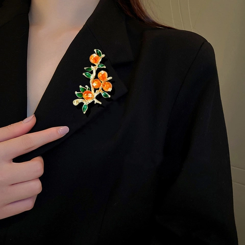 Vintage Neuer Chinesischer Stil 18 Karat Vergoldet Legierung Emaille Kaki Zweig Brosche Für Damen Anzug Kleid Schmuck Geschenk