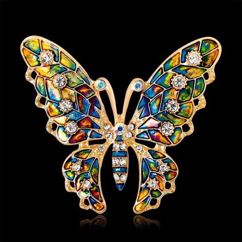 Vintage Legering Kleurrijke Druppelolie Vlinder Broche Met Strass Elegante Insect Dier Pins Voor Vrouwen Sieraden Accessoires