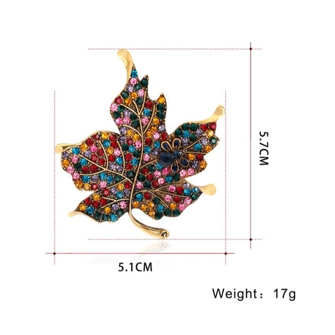 Broche Vintage de Hoja de Arce Colorida para Mujer Diamantes de Imitación Exagerados Corsage de Planta Aleación Oro Antiguo Joyería