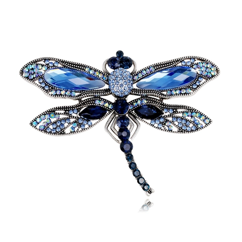 Spilla Libellula in Lega di Zinco Vintage Con Strass Blu Argento Antico Insetto Corsage Per Donna Matrimonio Banchetto Gioielli