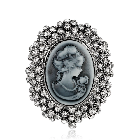 Broche Camée en Alliage Vintage pour Femmes Ovale Portrait Classique Relief Style Palais Bijoux Argentés Cadeau