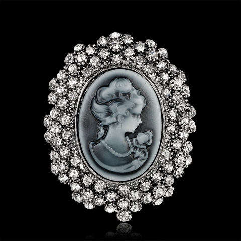 Broche Camée en Alliage Vintage pour Femmes Ovale Portrait Classique Relief Style Palais Bijoux Argentés Cadeau