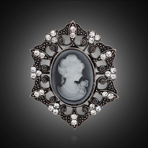 Vintage Victorian Cameo Brooch Pin Alloy Rhinestone Portrait Lady Figure Scarf Clip For Women Classical Jewelry Gift