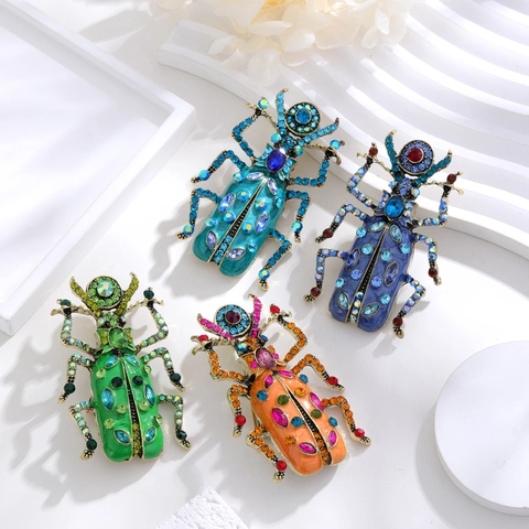 Vintage Legierung Käfer Brosche Für Damen Herren Bunte Strass Emaille Insekt Brosche Anstecknadel Für Mäntel Party Schmuck