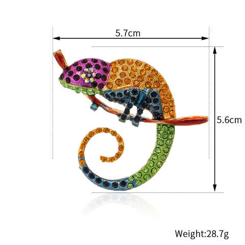 Exaggerated Zinc Alloy Chameleon Brooch Multi Color Rhinestone Enamel Animal Lizard Pin For Women Banquet Accessories