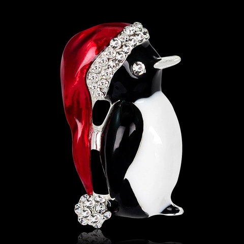 Cute Christmas Penguin Brooch Alloy Rhinestone Enamel Animal Breastpin For Party Festival Gift Women Men Kids Jewelry