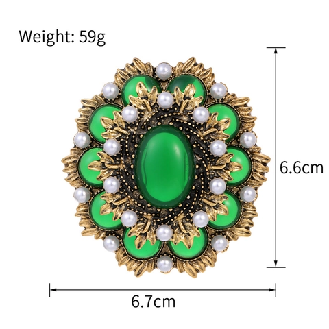 Vintage Barock Palast Brosche Für Damen Zinklegierung Grüner Strass Künstliche Perle Blumendesign Schmuck