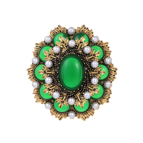 Vintage Barock Palast Brosche Für Damen Zinklegierung Grüner Strass Künstliche Perle Blumendesign Schmuck