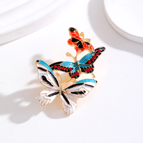 Kreative Emaille Dreischichtige Schmetterling Brosche Für Damen Vergoldet Legierung Anstecknadel Mit Strass Besetzt Mode Schmuck