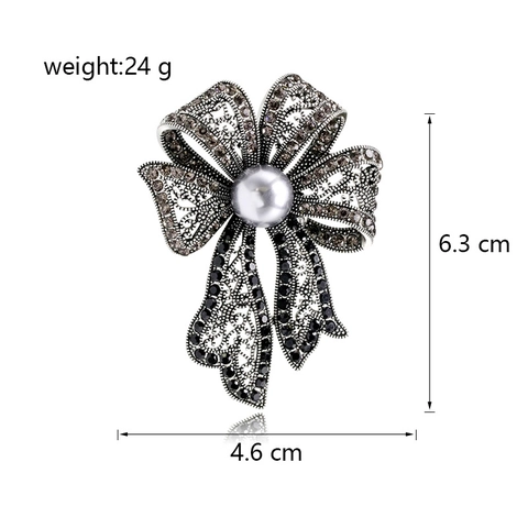 Vintage Legierung Schleife Brosche Für Damen Antiksilber Hohlendesign Strass Künstliche Perle Anstecknadeln Mode Kleidung Schmuck Zubehör
