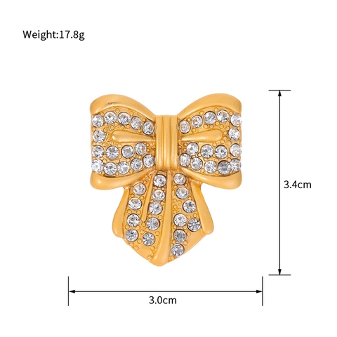 Spilla Francese Vintage a Fiocco Oro per Donna in Lega di Zinco con Strass Intarsiati Accessorio Moda Elegante Gioielli Spilla