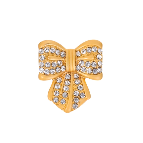 Spilla Francese Vintage a Fiocco Oro per Donna in Lega di Zinco con Strass Intarsiati Accessorio Moda Elegante Gioielli Spilla