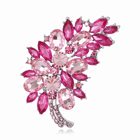 Korean Style Feather Flower Brooch For Women Elegant Alloy Glass Crystal Rhinestone Pin Fashion Jewelry Gift For Banquet Wedding Party