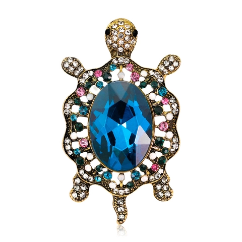 Vintage Legierung Schildkröte Brosche Mit Bunten Strass Oval Stein Mode Tier Korsage Pin Für Damen Party Schmuck