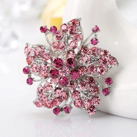 Elegante Broche de Flor de Aleación de Zinc y Strass Vintage Bauhinia Alfiler de Corsage para Mujer Boda Fiesta Regalo