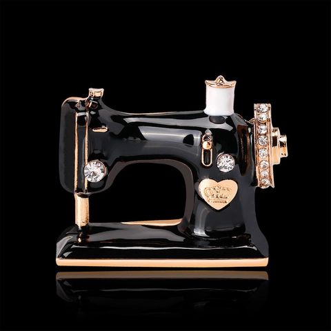 Retro Nähmaschine Brosche Legierung Emaille Strass Herz Krone Mode Kreative Corsage Schmuck Damen Accessoire