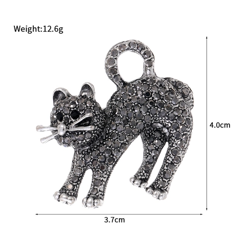 Vintage Zinc Alloy Cat Brooch For Women Sparkling Rhinestone Animal Shape Corsage Versatile Retro Jewelry Accessory Gift