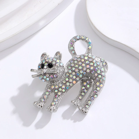 Spilla Gatto Carino per Donna in Lega con Strass Luccicanti Spilla a Forma di Gattino per Accessorio Abbigliamento Gioielli