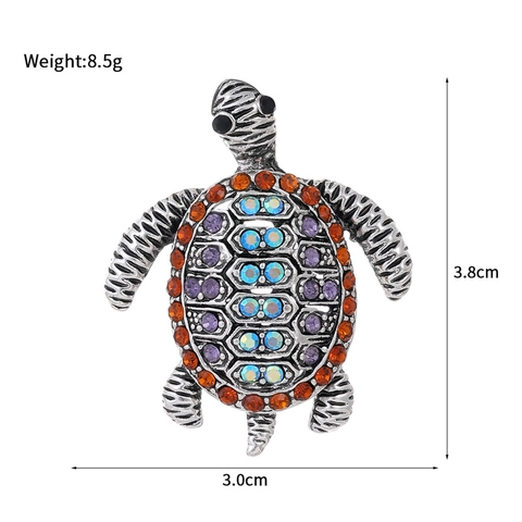 Broche de Tortuga de Aleación de Zinc Color Plata Antigua Vintage Con Diamantes de Imitación Broche de Animal Joyería Mujer